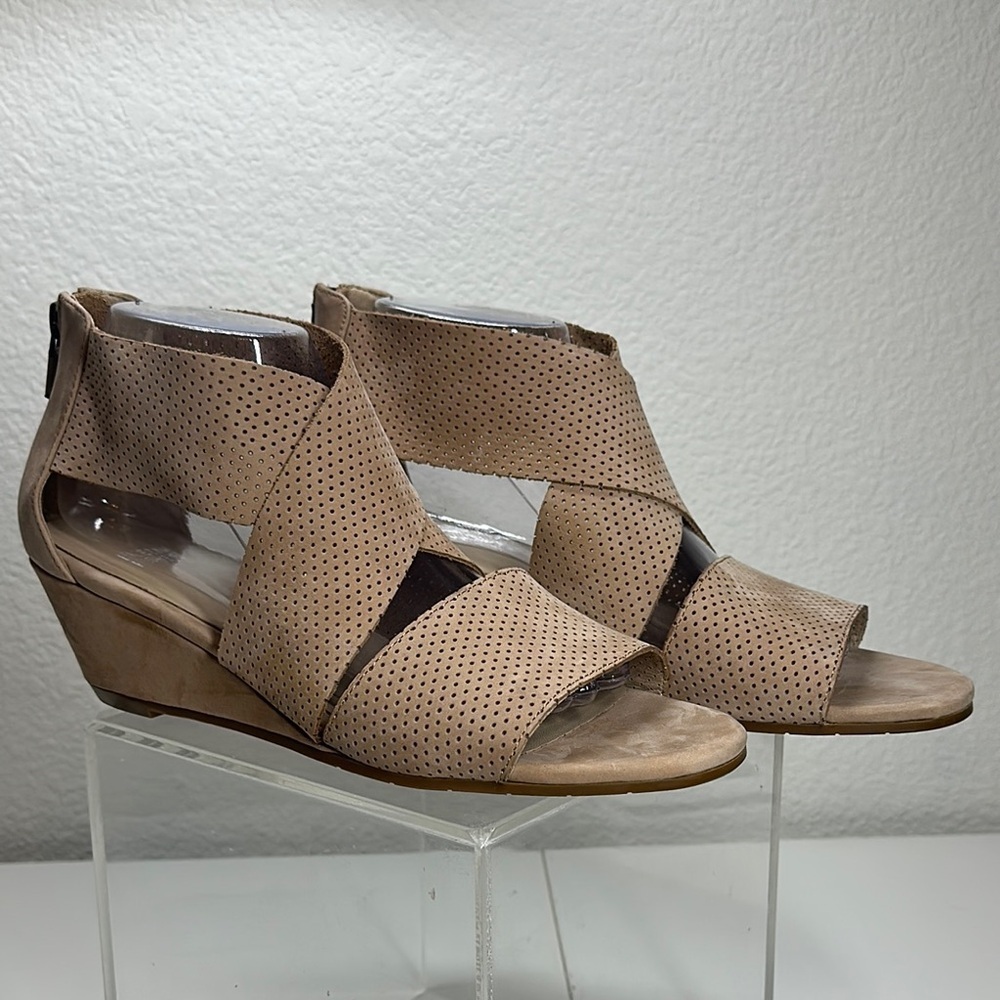 Eileen Fisher Kes Beige Perforated Wedge Sandals